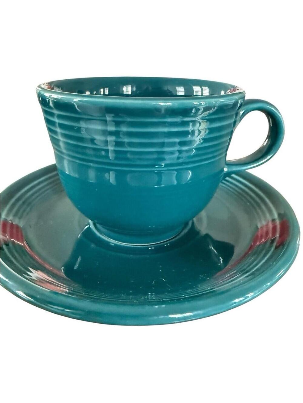 Fiesta Coffe Cup And Saucer Homer Laughlin Made In USA Teal